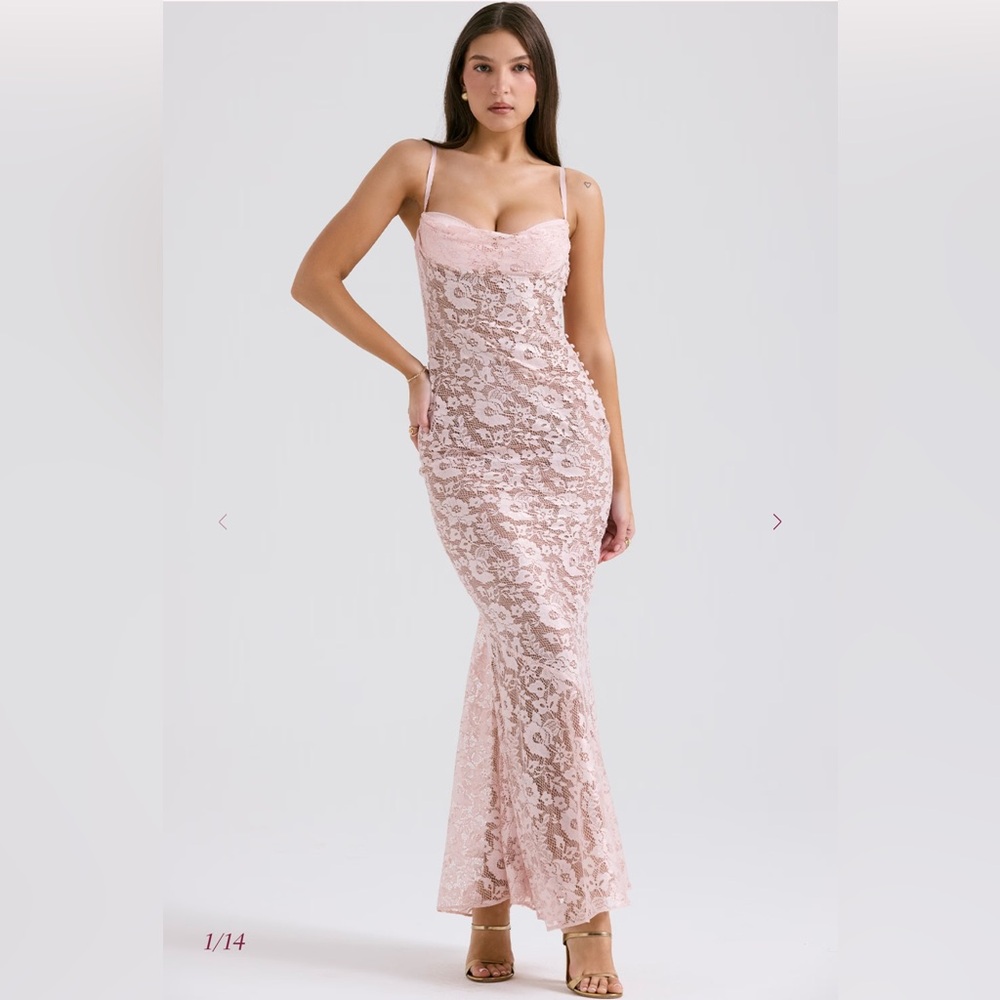 House of CB Azzurra Strapless Pink Lace Body Con Dress